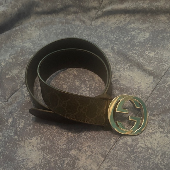 Authentic Gucci GG Supreme Leather Belt – Silver Buckle – Size 32-34